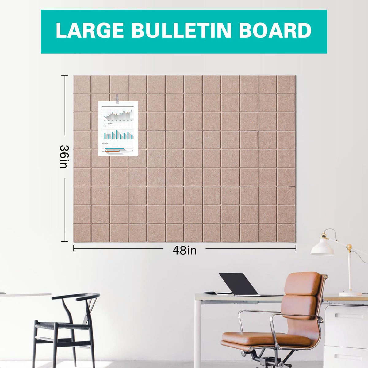 Cork Board for Walls 48" x 36", Bulletin Board for Office Decor, 12 Pack Felt Wall Tiles with Safe