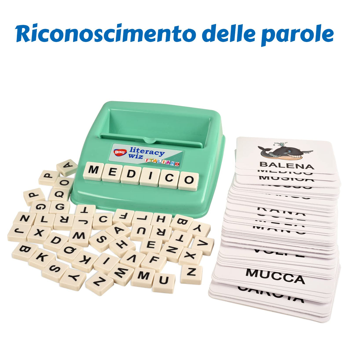 BOHS Italian Flash Cards for Kids, 60-Card Spelling and Language Game