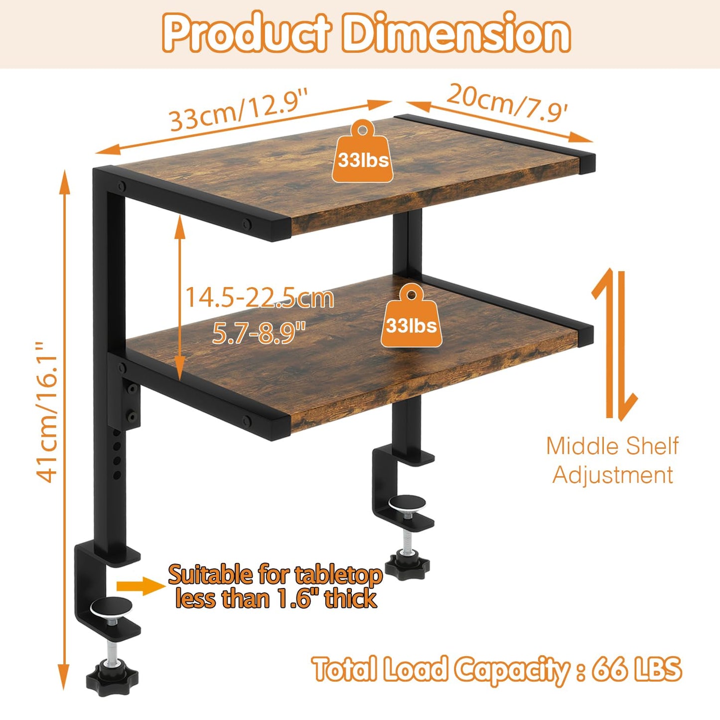 IBUYKE Clamp on Desk Organizer Shelf,Desk Extender Shelves UTMZ007H