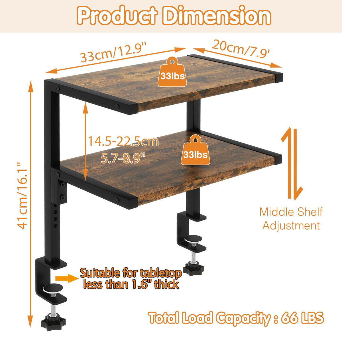 IBUYKE Clamp on Desk Organizer Shelf,Desk Extender Shelves UTMZ007H