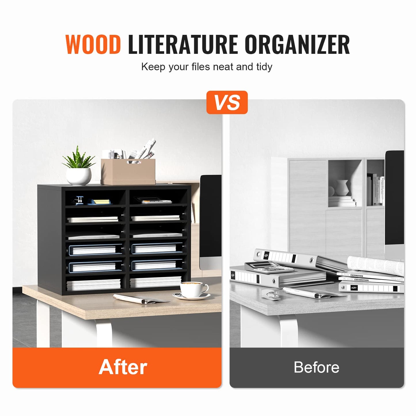 VEVOR Literature Organizers, 12 Compartments Office Mailbox with Adjustable Shelves，Wood Literature