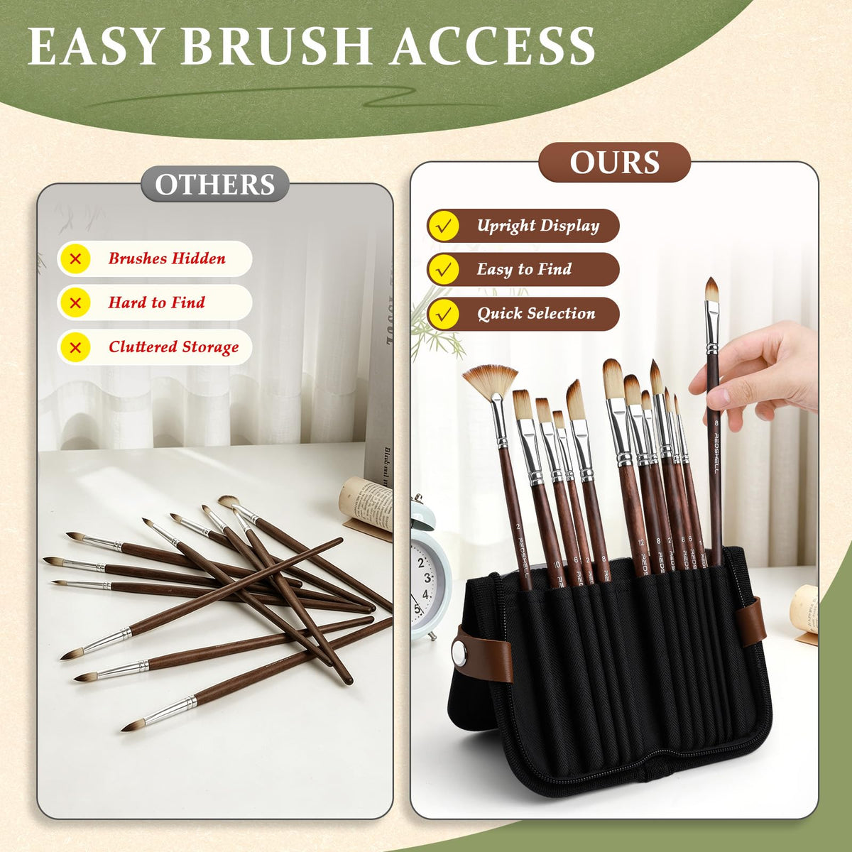 REDSHELL 12pcs Paint Brush Set, Acrylic Oil Painting Brushes for Artists