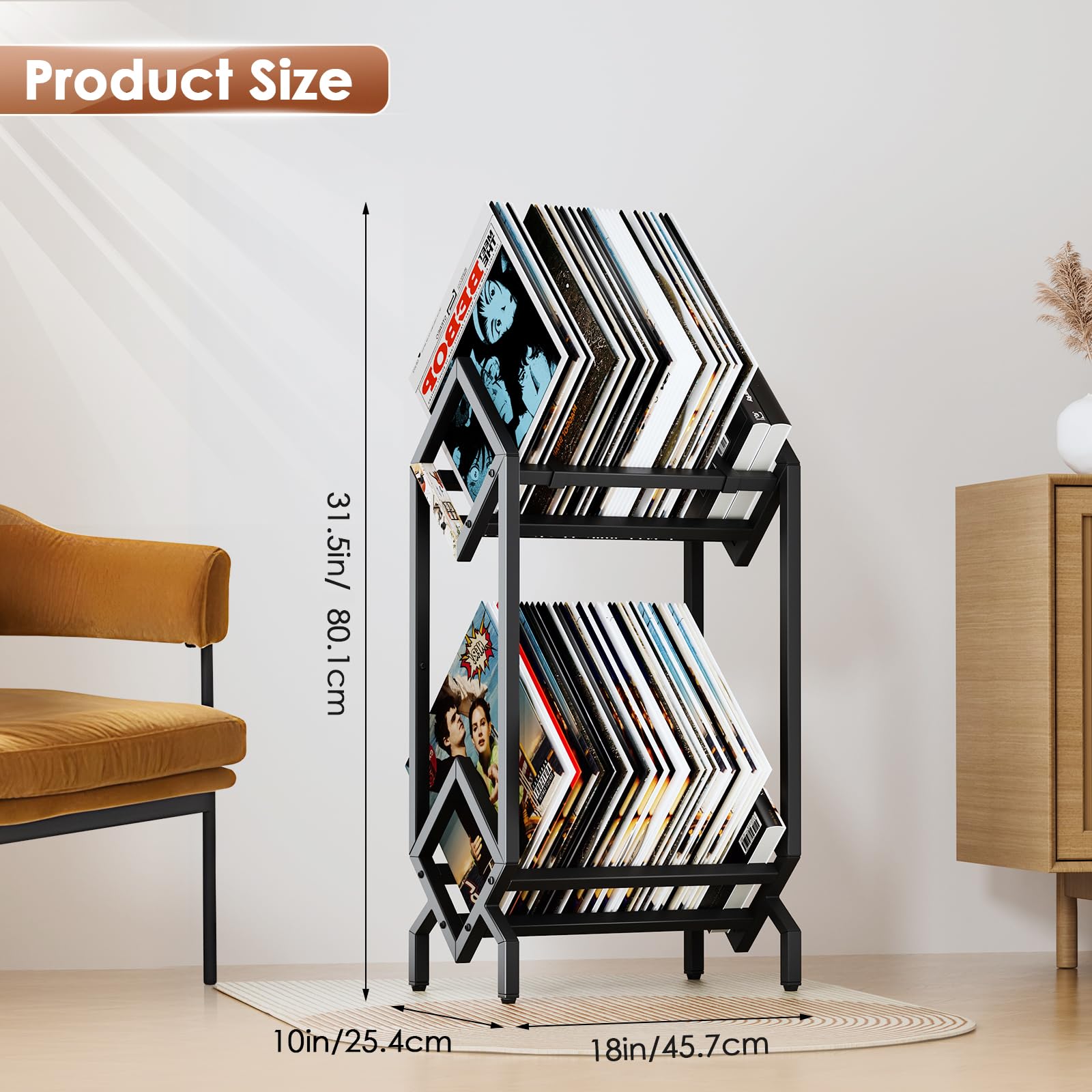 BOEASTER Vinyl Record Storage Rack, Record Holder 160-200 LP Storage Shelf Display Stand for Albums