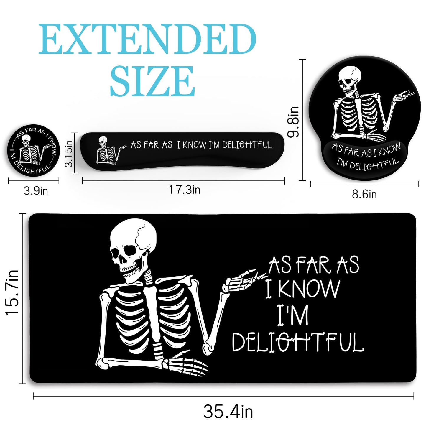 LIMKRIAN Ergonomic Mouse Pad with Wrist Rest Desk Mat Set, Skeleton Decor