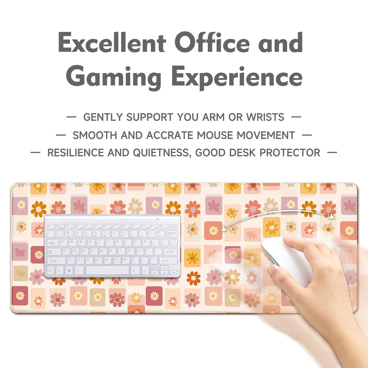 Desk Mat Mouse Pad Gaming Desk Pad XL Large Mouse Mat Office Decor Accessories (Flower)