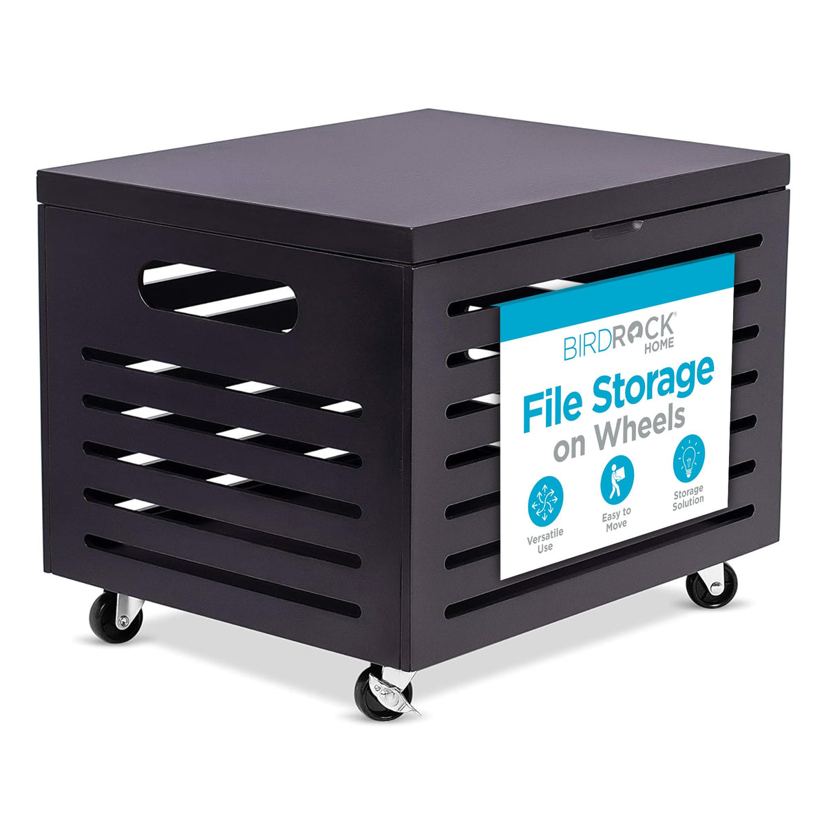 BIRDROCK HOME Bamboo Rolling File Storage Organizer Box with Lid - Decorative File Cabinet on
