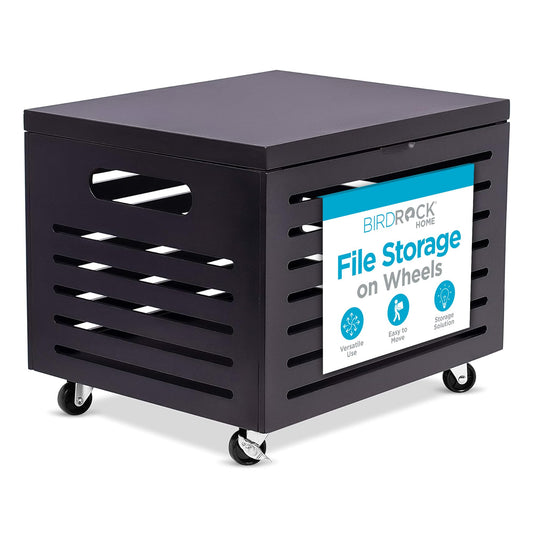 BIRDROCK HOME Bamboo Rolling File Storage Organizer Box with Lid - Decorative File Cabinet on