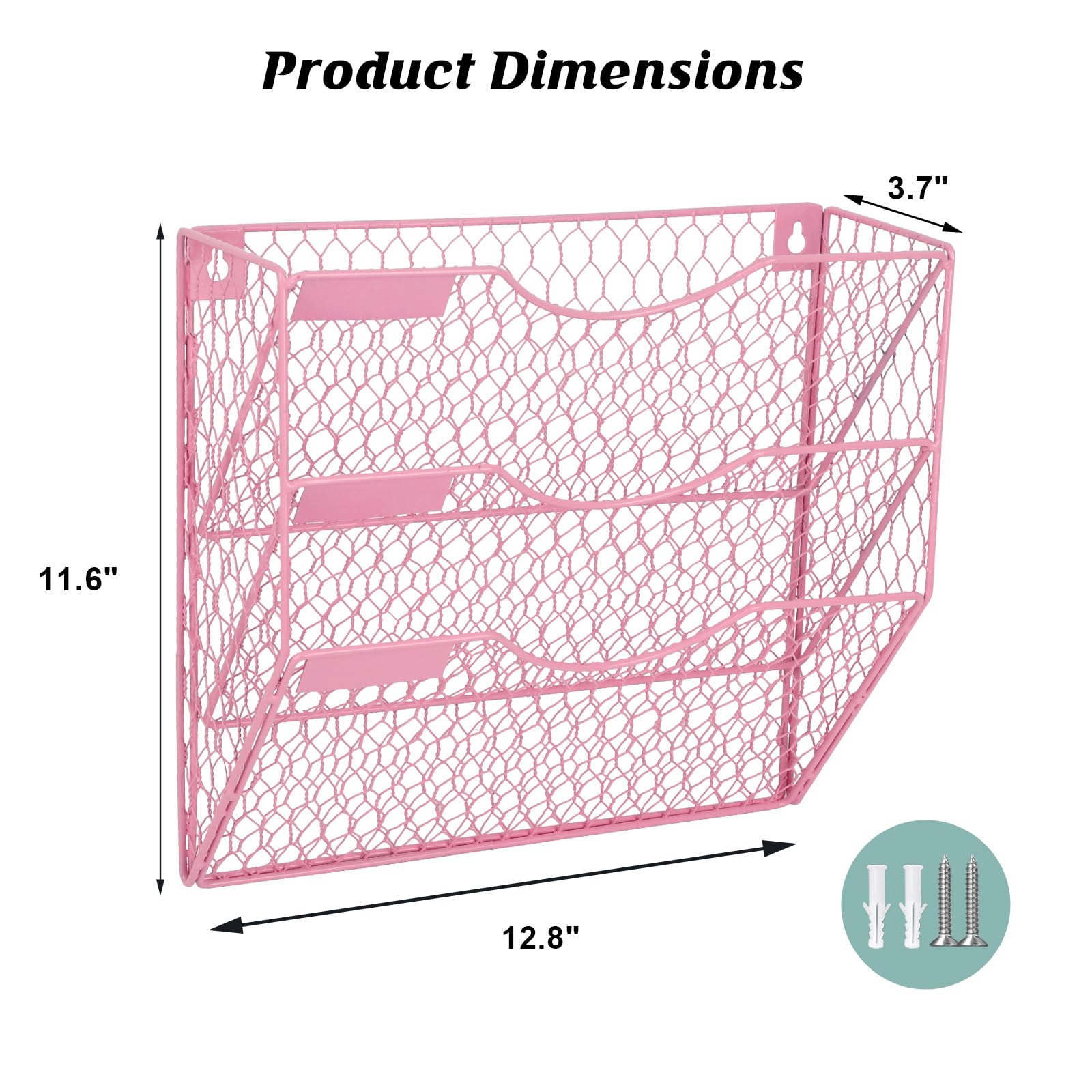 EASEPRES Mail Organizer Wall Mount Hanging File Holder Storage, Metal Chicken Wire Magazine Rack 3