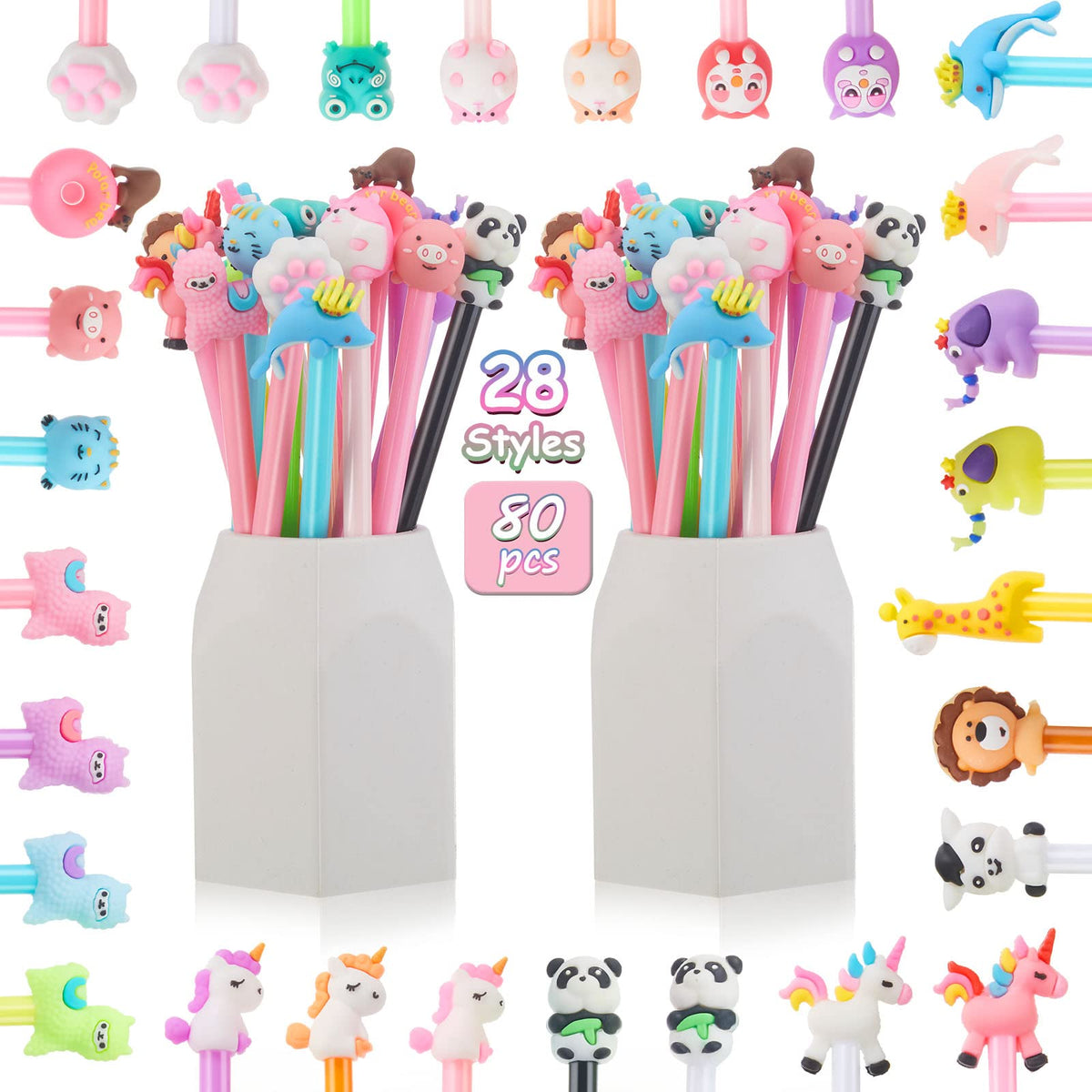 Marspark 80 Pcs Cute Cartoon Animal Pens for Kids Back to School Gifts