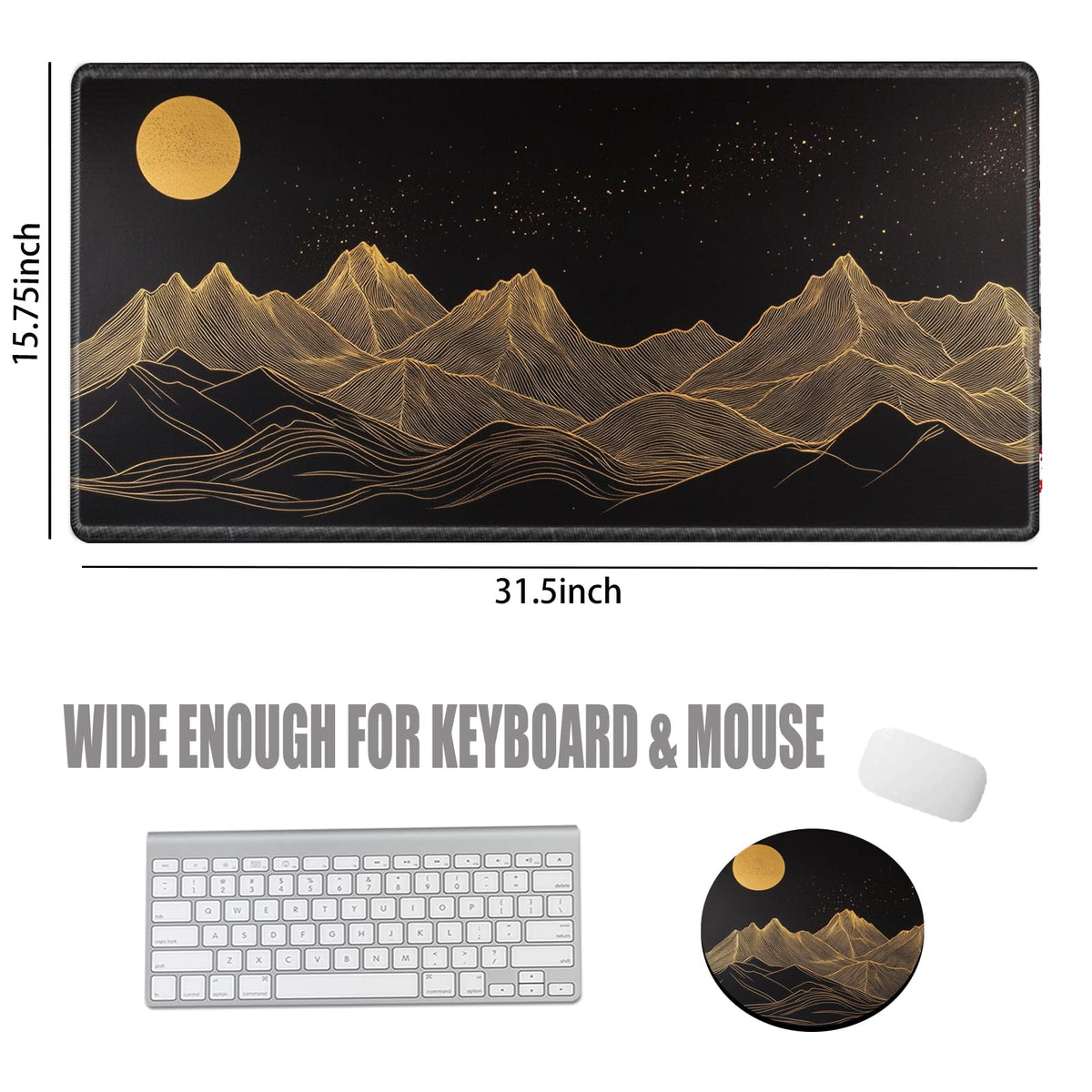 Large Mouse Pad Gaming Desk Pad Black and Gold Mountain Mousepad XXL Desk Mat 31.5''X15.75''