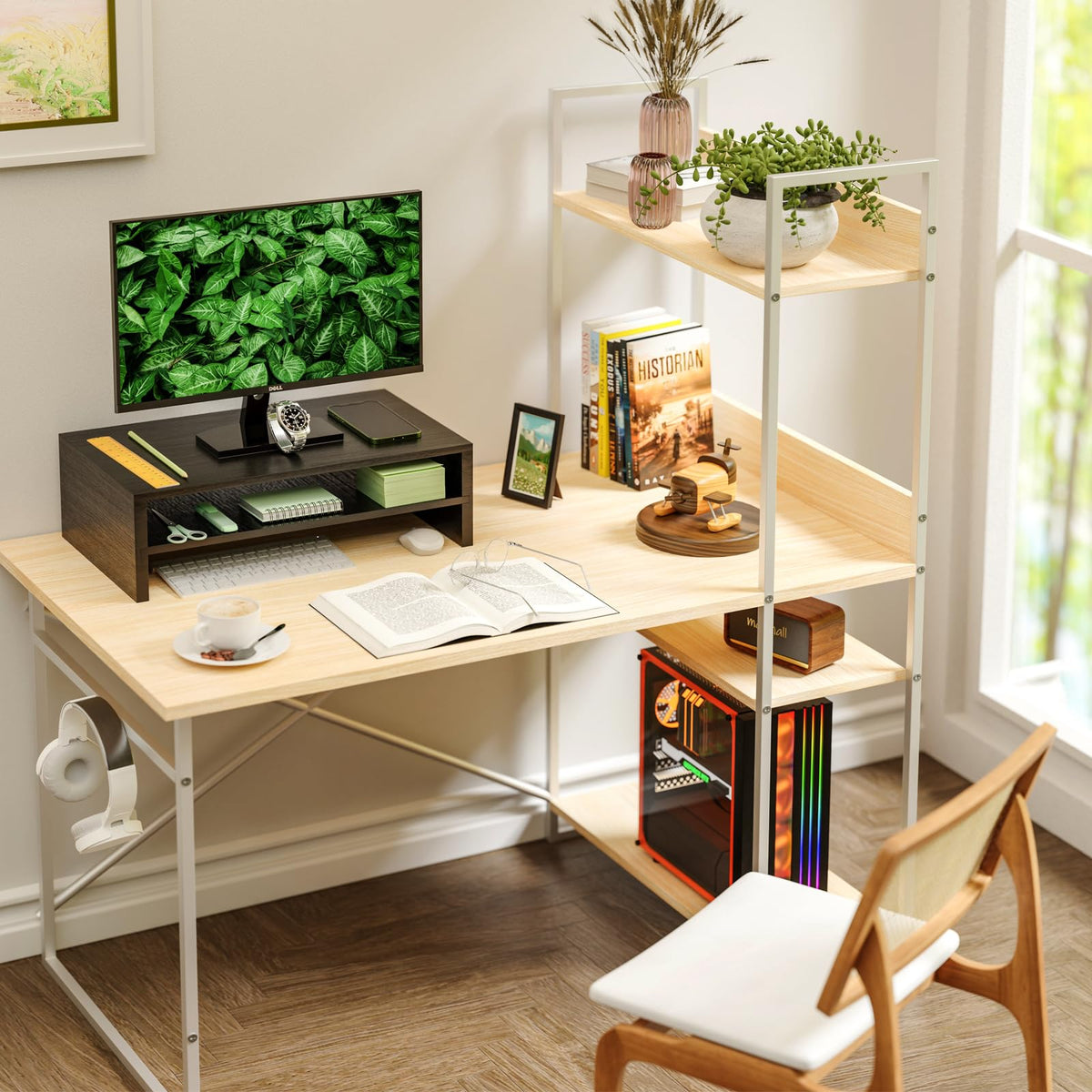 Simple Trending 2-Tier Monitor Stand Riser, Desk Storage Organizer, Black
