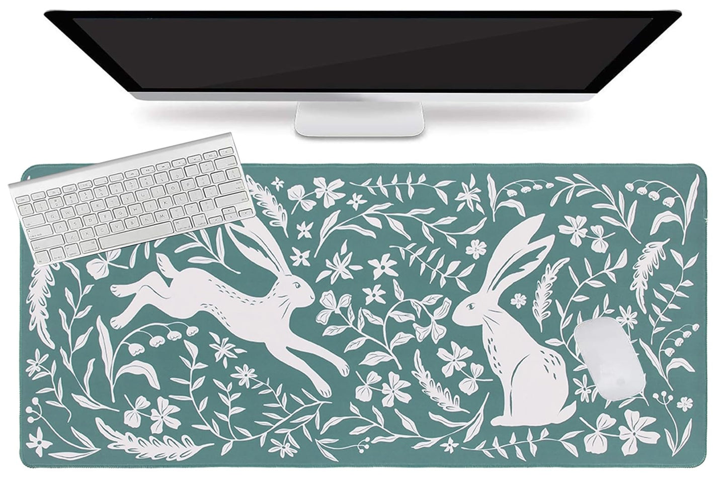 L-SPOUTTO Green Desk Mat for Keyboard and Mouse,XXL Boho Gaming Mouse Pad