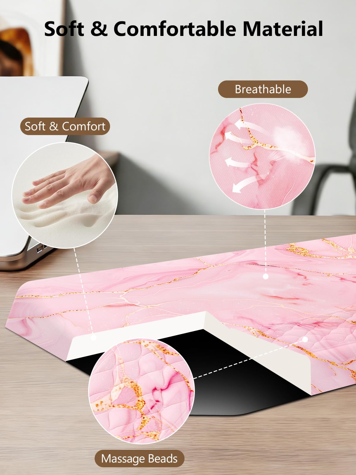 2-in-1 Ergonomic Keyboard Stand with Wrist Rest, Pink Marble