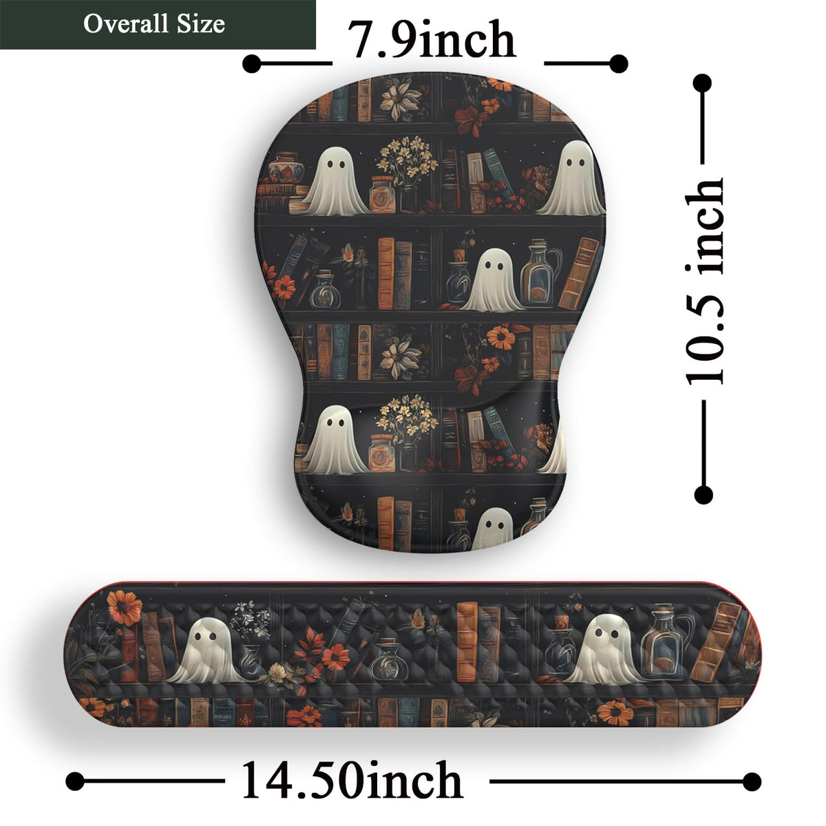 Ghost Book Mousepad with Wrist Rest Halloween Computer Keyboard Mouse Pad Black Cute, Mouse Pad