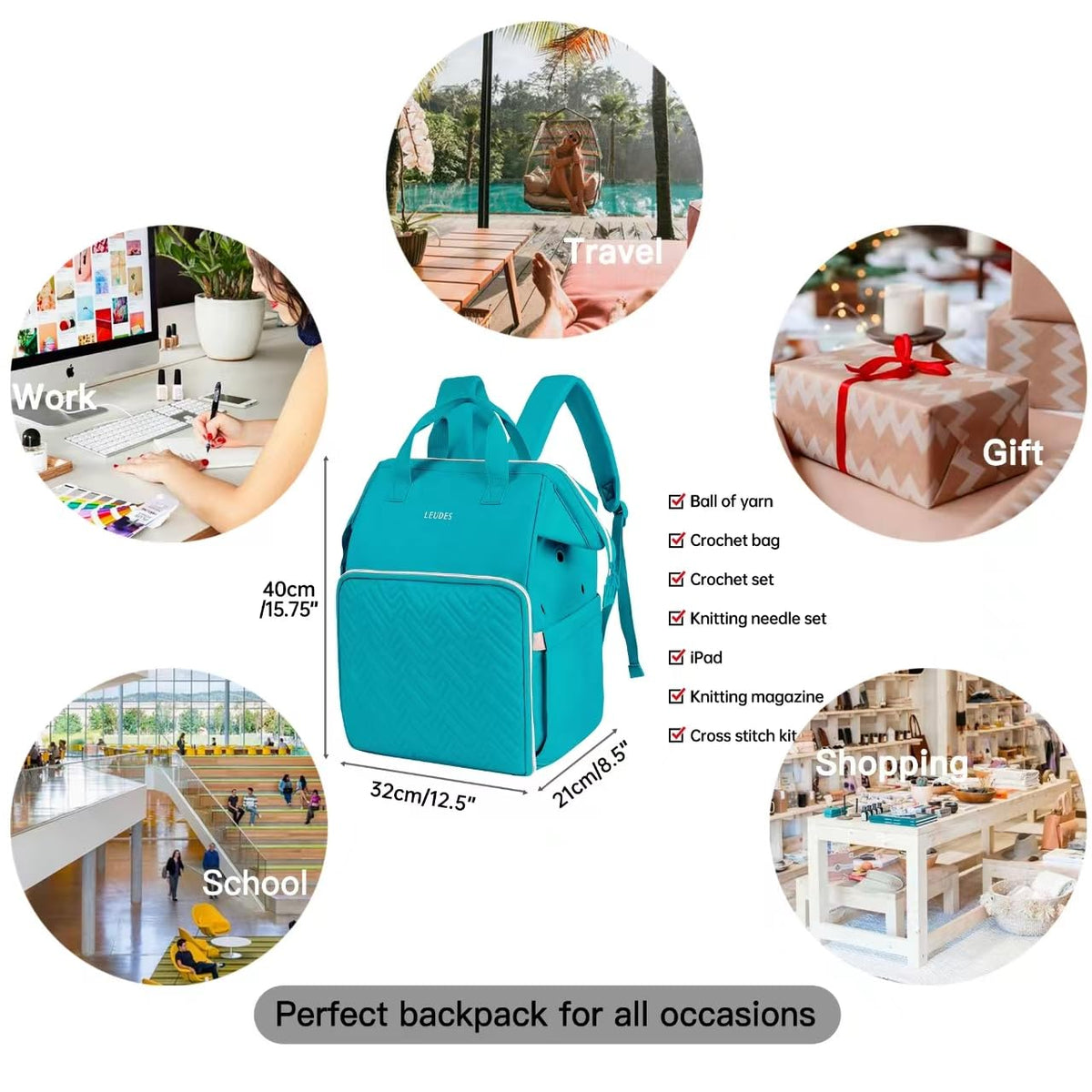 Leudes Crochet Bag Backpack for Yarn Storage Tote Travel Large Knitting Bag