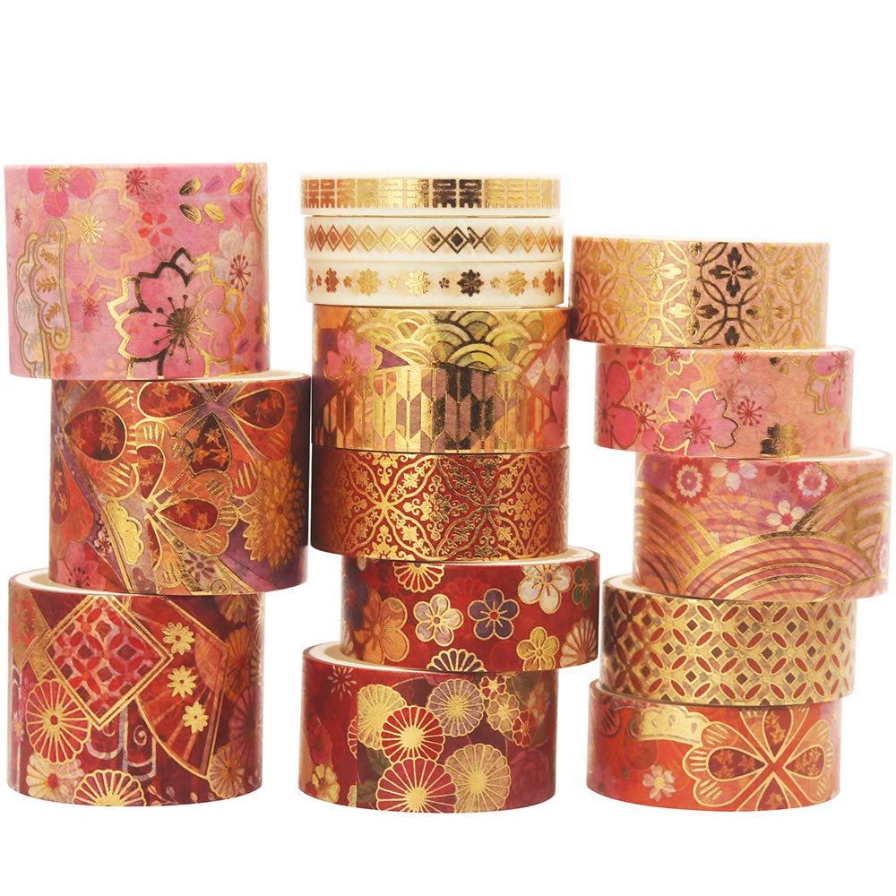 YUBBAEX Splendid Gold Washi Tape Set Embroidery Pattern Foil Decorative Tapes for Arts, DIY Crafts
