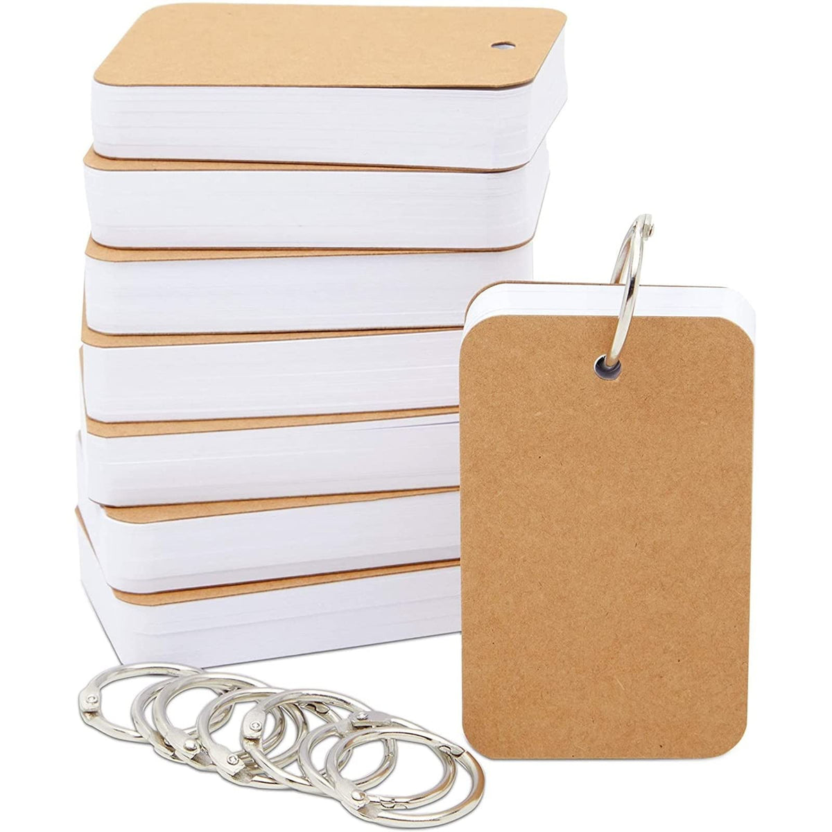 Blank Flash Cards - Notecards with Ring - Portable Mini Flashcards for Studying - Heavy 250 GSM