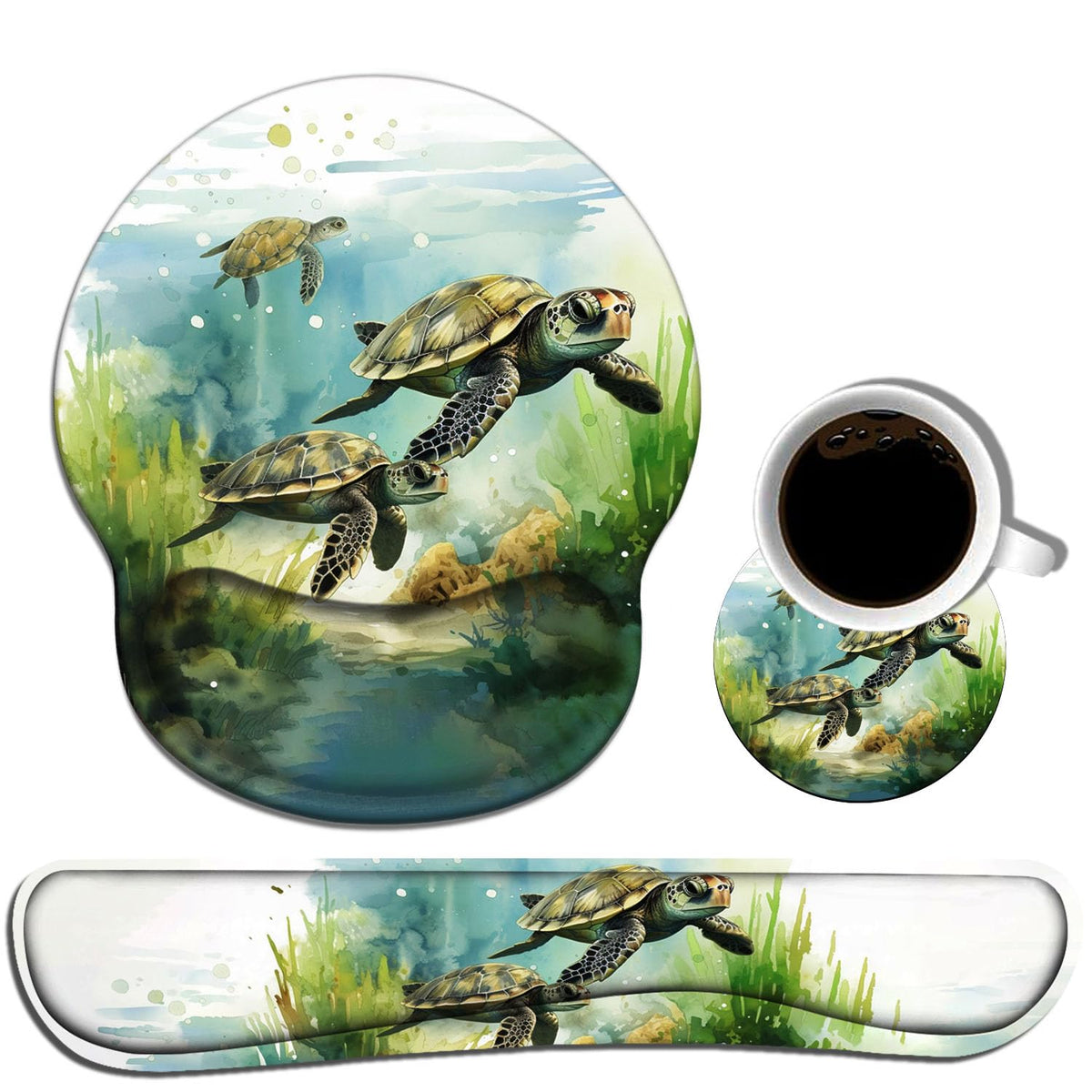 LOWORO Keyboard Wrist Rest and Mouse Pad Wrist Support Set with Coasters, Non-Slip PU Base