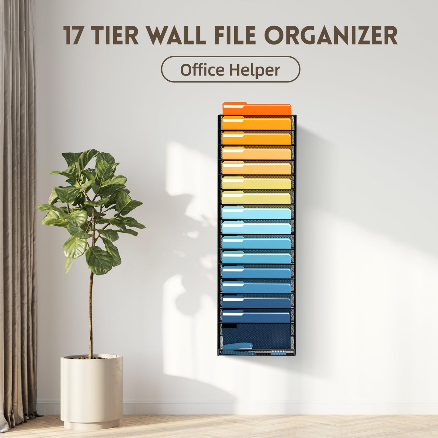 17-Tier Hanging Wall File Organizer with Hooks for Office Organization