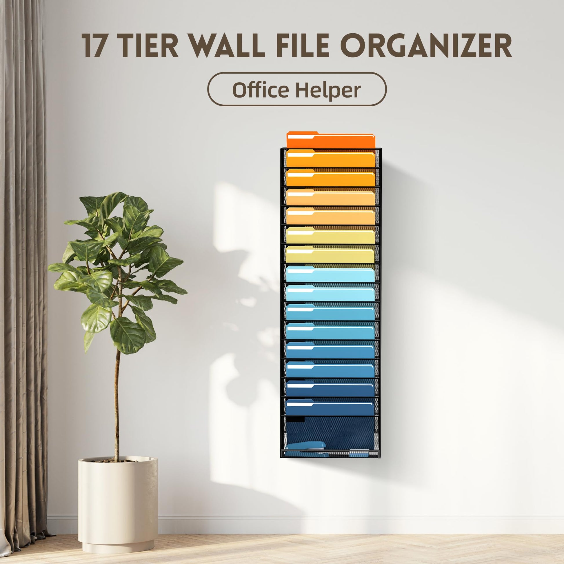 17-Tier Hanging Wall File Organizer with Hooks for Office Organization