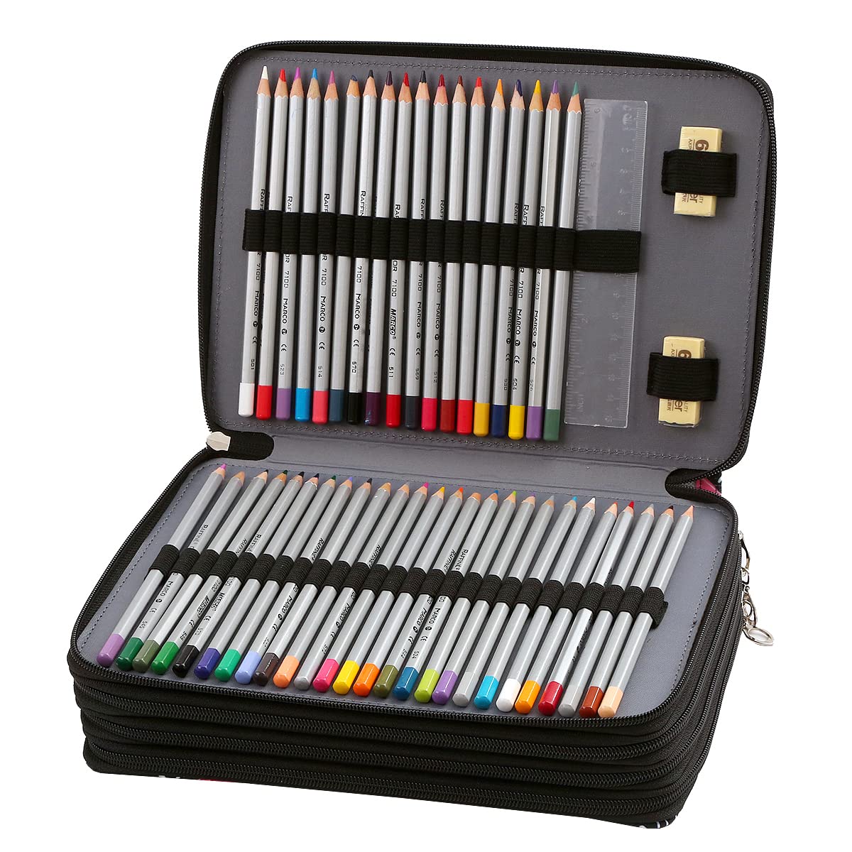 Lbxgap 200 Slots Pencil Case 4-Layer Zipped Holder w/Handle