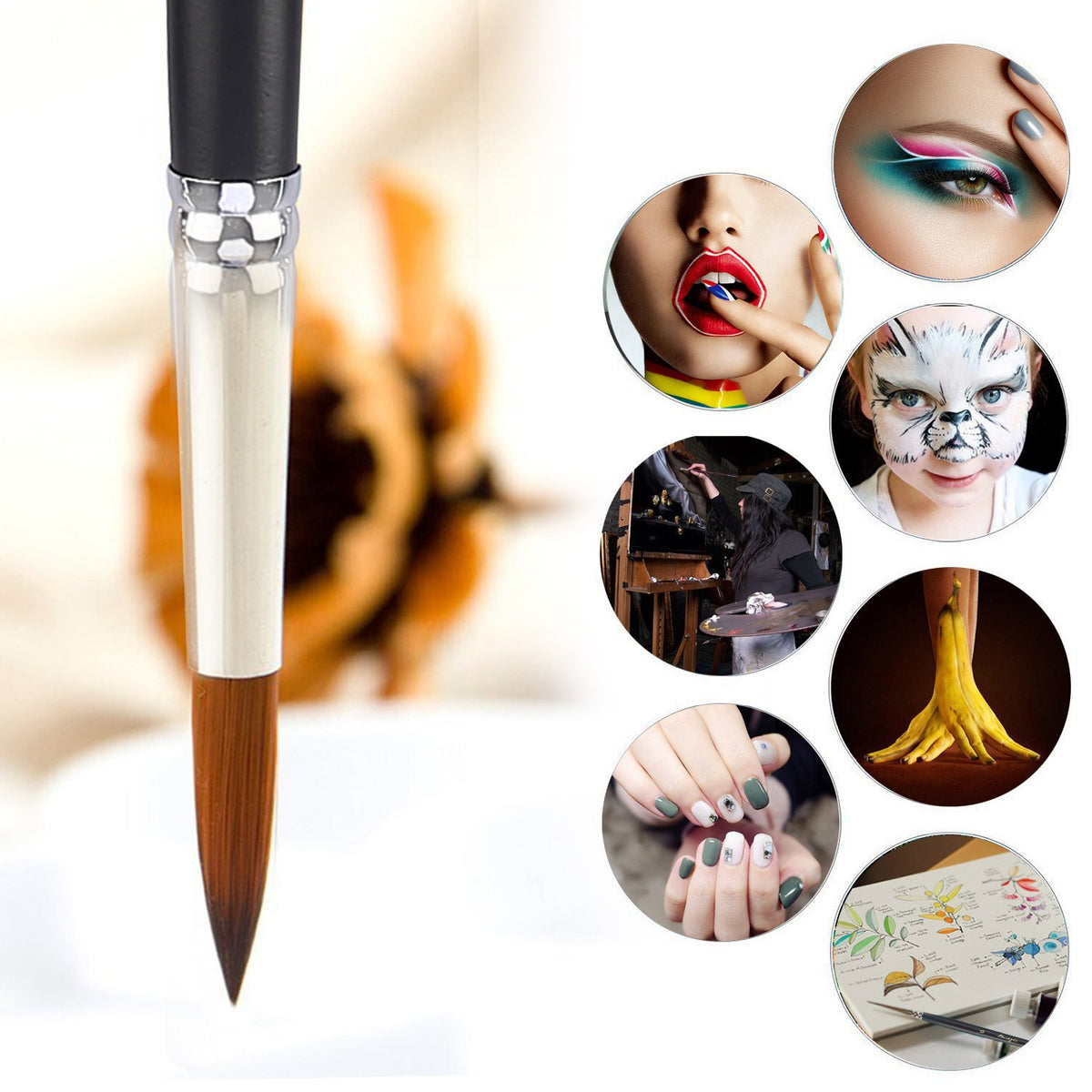 Amagic 9Pcs Pointed Round Art Paintbrush Set with Storage Container - Anti-Shedding Synthetic Nylon