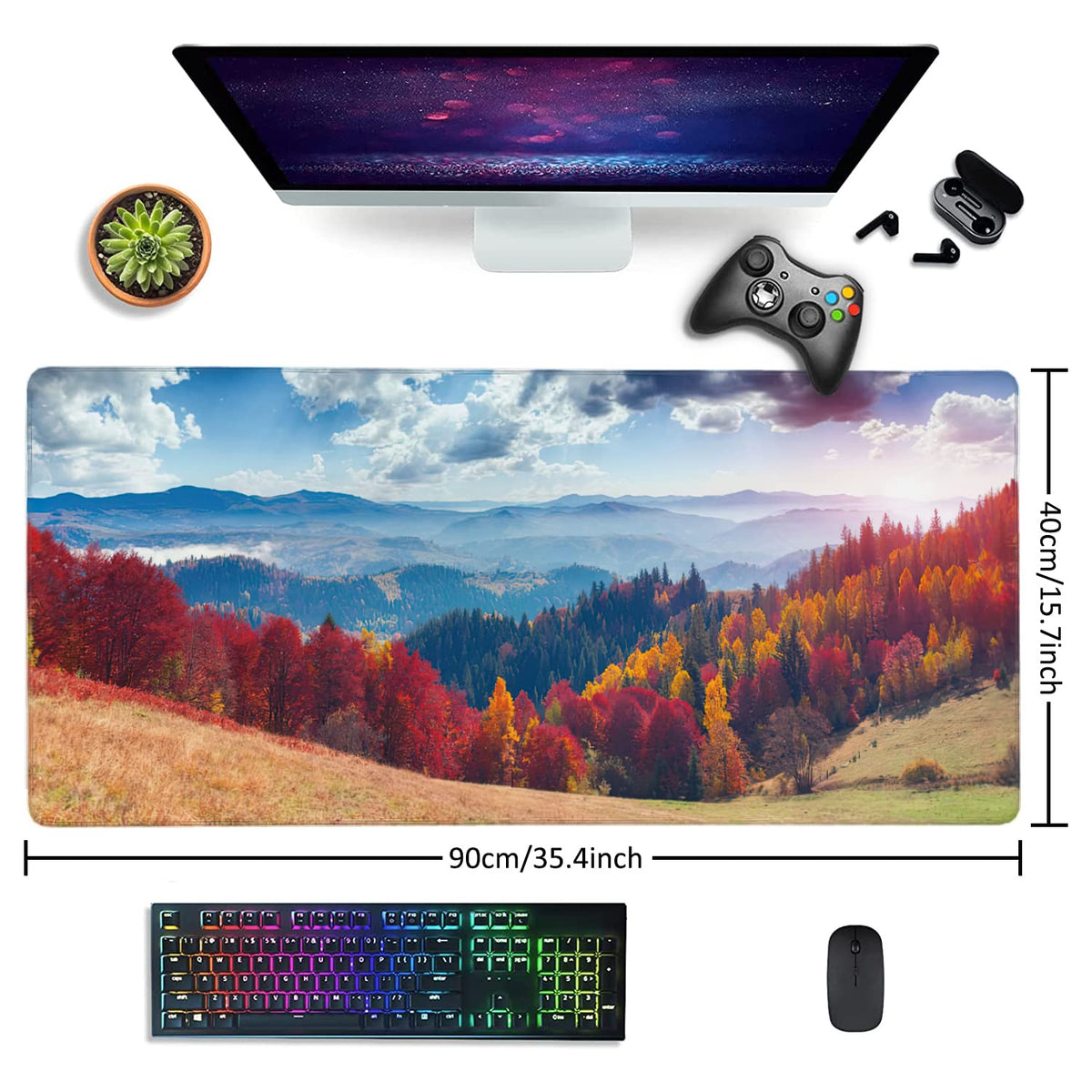 Colorful Autumn Landscape in Mountain Village Gaming Mouse Pad XXL Large Desk Mouse Pad Keyboard