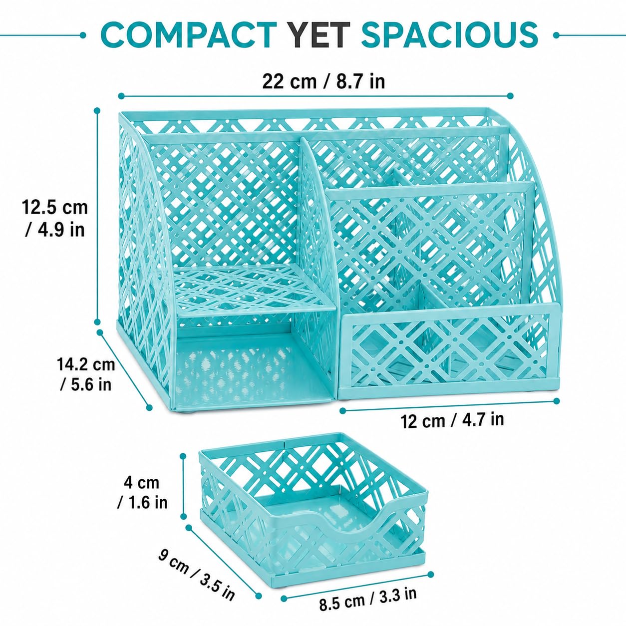 Exerz Mesh Desk Organizer 7 Compartments Metal Pen Holder Office Turquoise