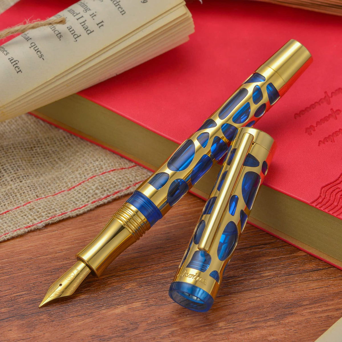 Asvine V169 Vacuum Filling Fountain Pen Extra Fine Nib, Water Drop Skeleton Gold Trim Transparent