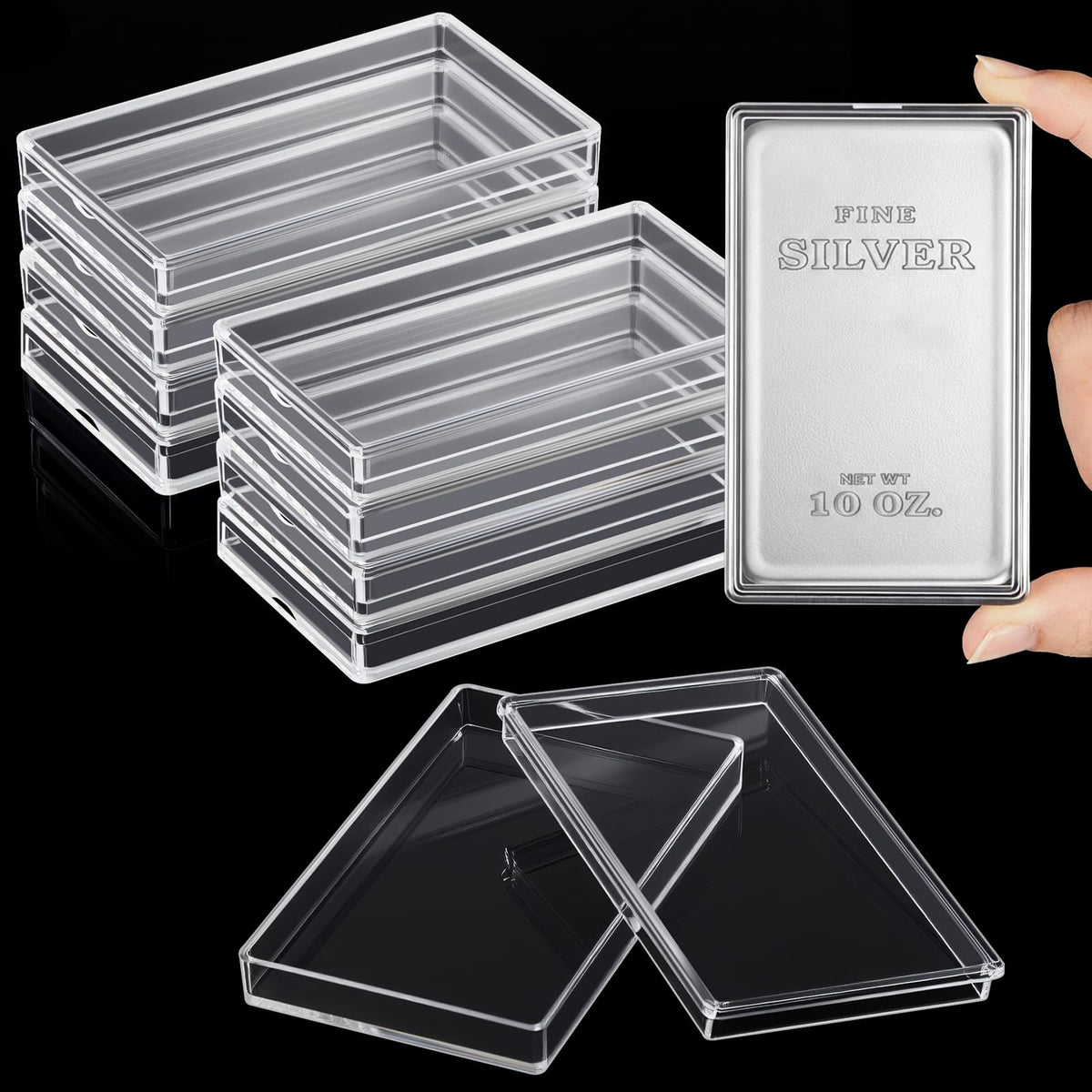 Geiserailie 10 Pcs Silver Bar Holder Case, 90 x 52 x 8 mm, Fits 10 oz Bars