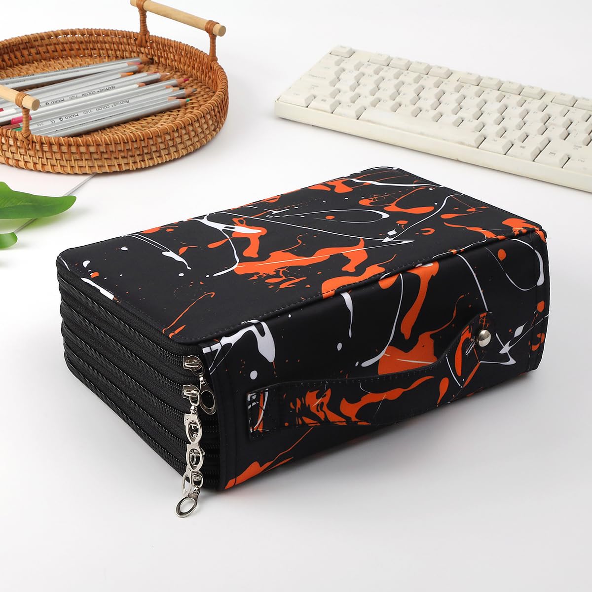 Lbxgap 250 Slots Canvas Pencil Case 5-Layer Zipped Holder w/Handle