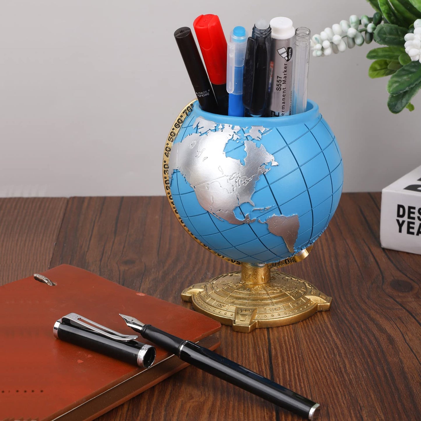 Globe Pen Holder Desk Organizer Classic Staionary School Suppliers Blue