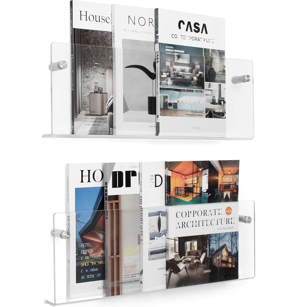 XOHYW 2 Pack Clear Acrylic Magazine Holder, Wall Mount Hanging Bookshelf Literature Storage Rack