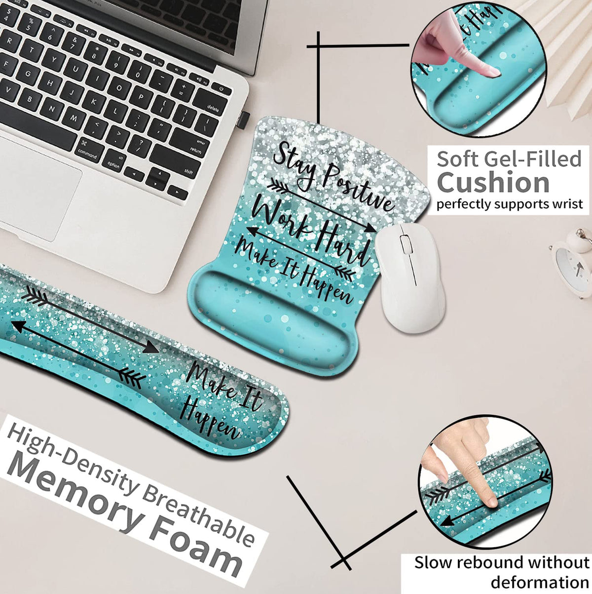 Mouse Pad with Wrist Support, Ergonomic Gel Mouse Pad Memory Foam Keyboard Wrist Rest, Suitable for