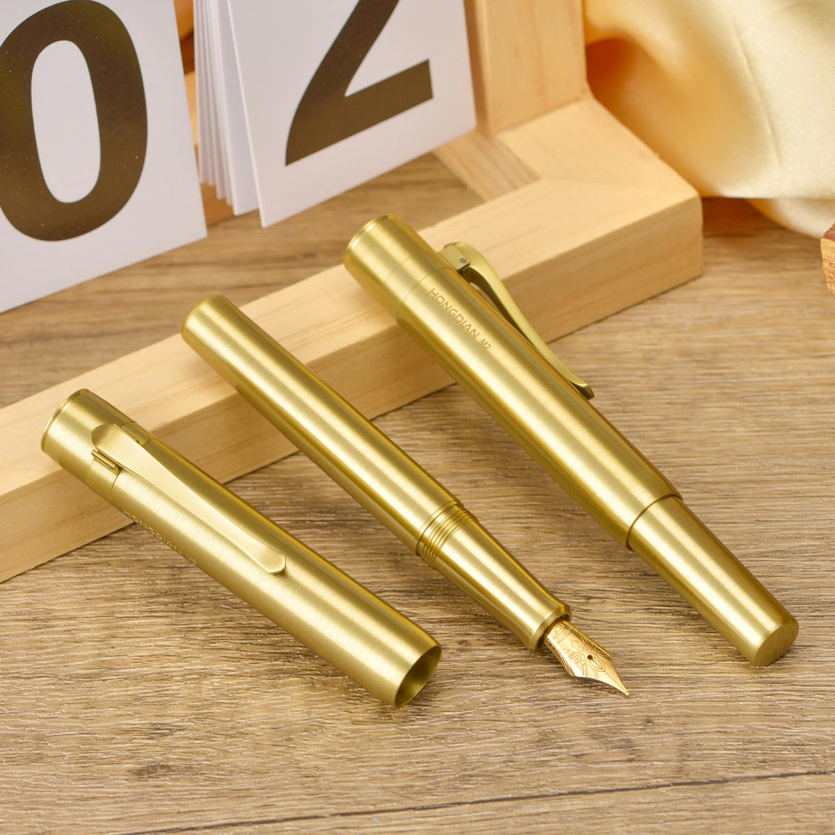 HONG DIAN M2 Black Forest Mini Fountain Pen, Fine Soft Golden Nib & Sleek Shape Brass Short Pocket