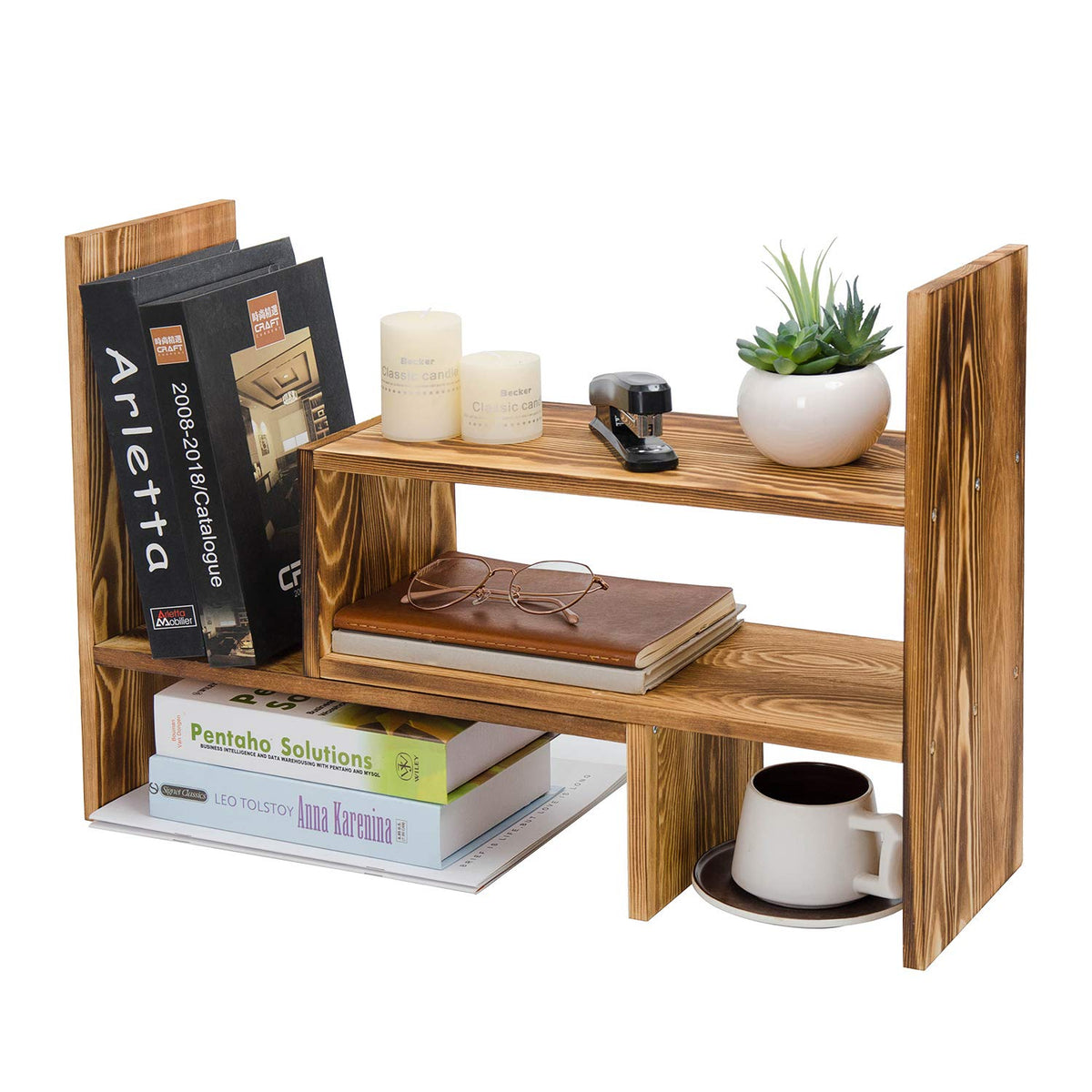 Liry Products Adjustable Extendable Natural Wood Desktop Organizer Caddy Desk Organizer Countertop