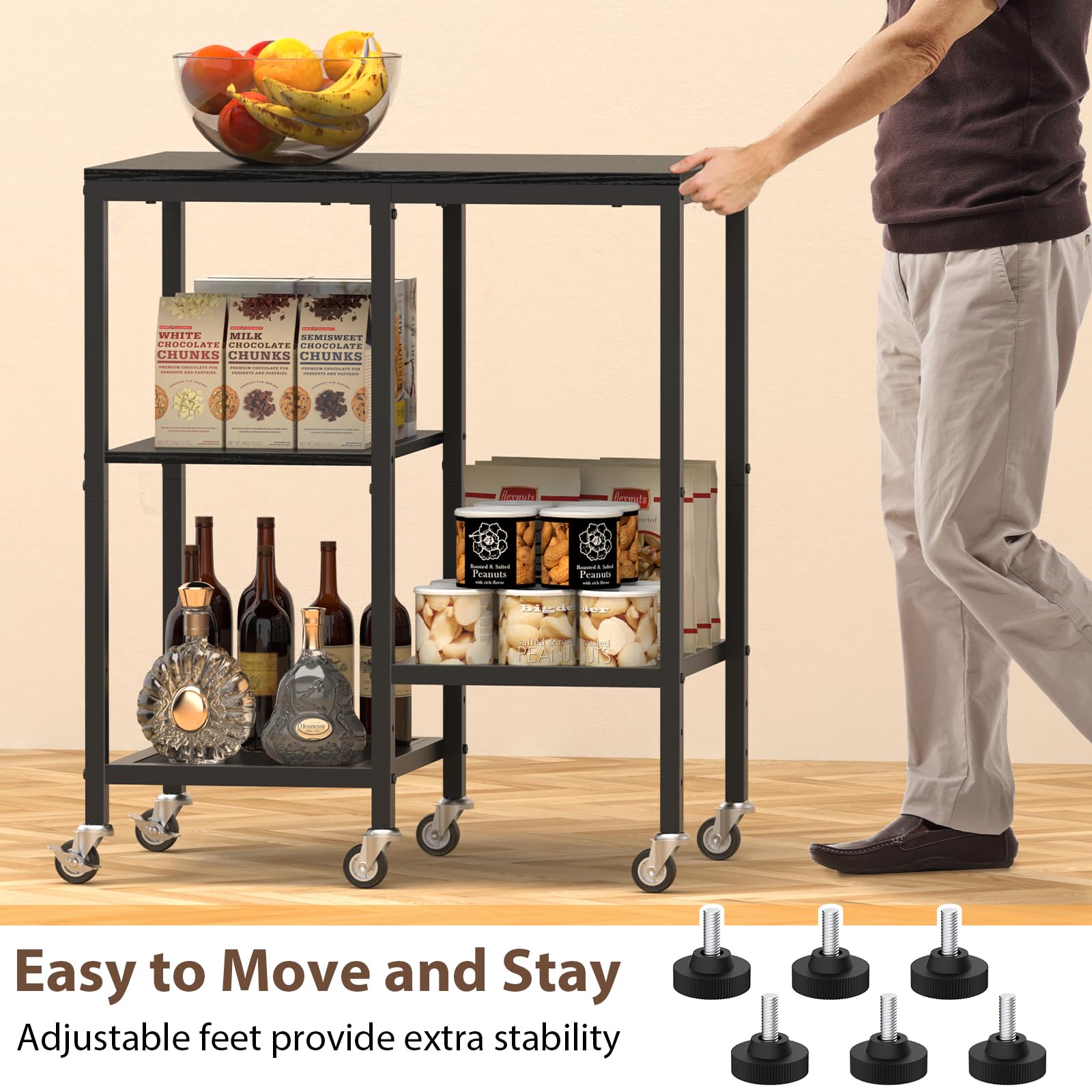 OGEMXU Rolling Kitchen Microwave Cart,4 Tier Microwave Stand,Black