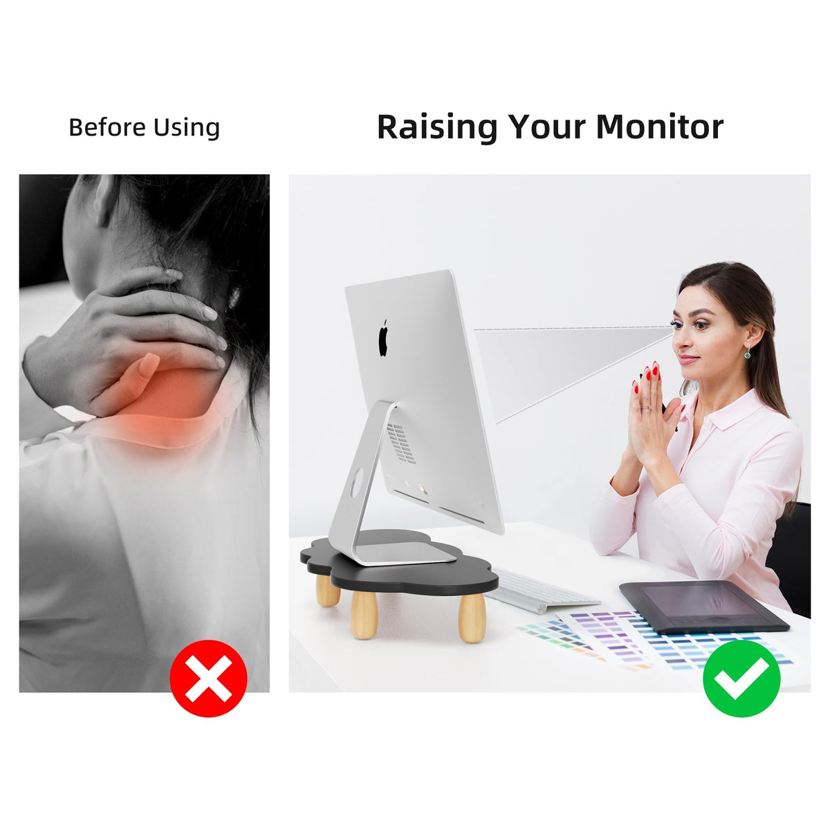 AFOOYO Monitor Stand Riser,Cloud Shape Wood Computer Monitor Stand, 16.5IN Monitor Stand Riser