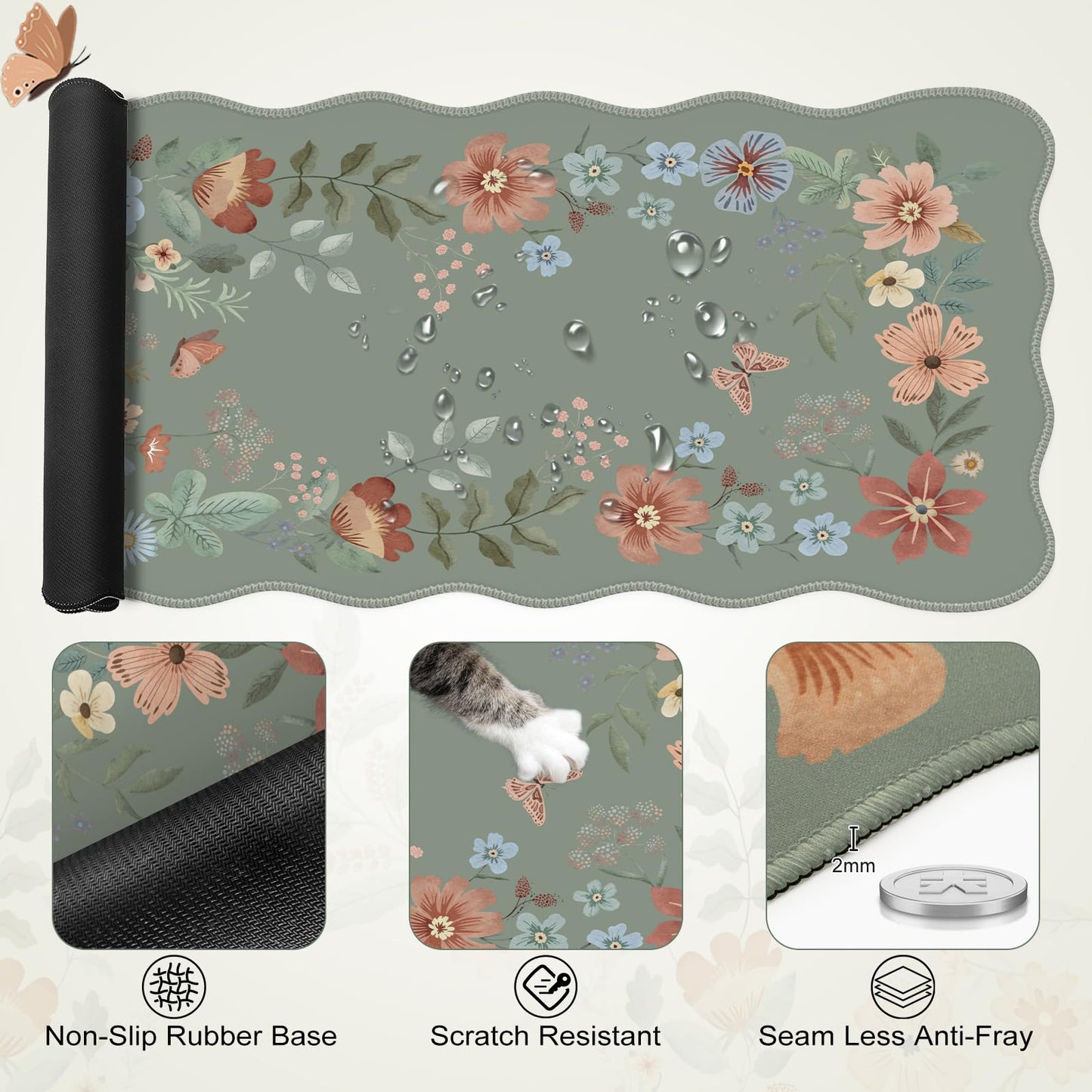 iLeadon Mouse Pad Set and Keyboard Wrist Rest, Floral Scalloped Desk Mat