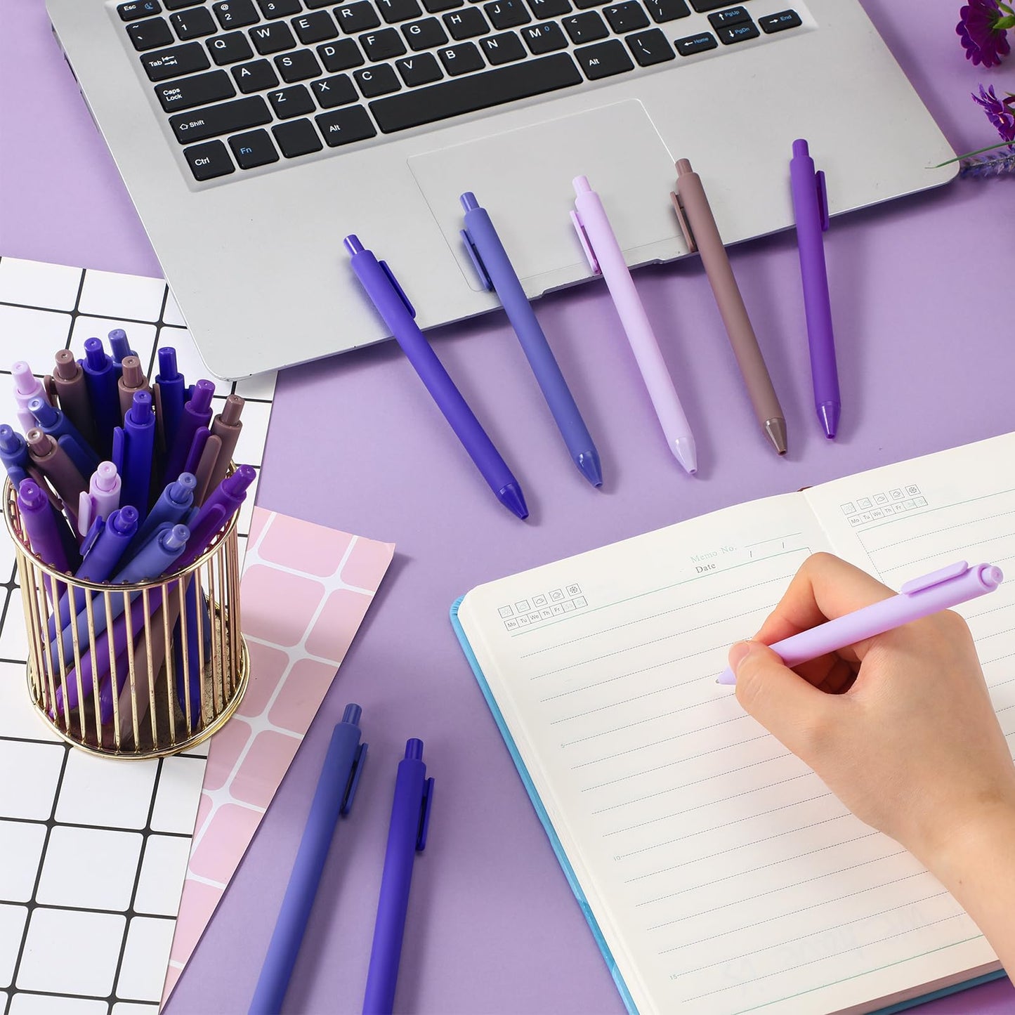 Dinifee 100 Pcs Ballpoint Gel Pens Bulk Retractable, Purple Series