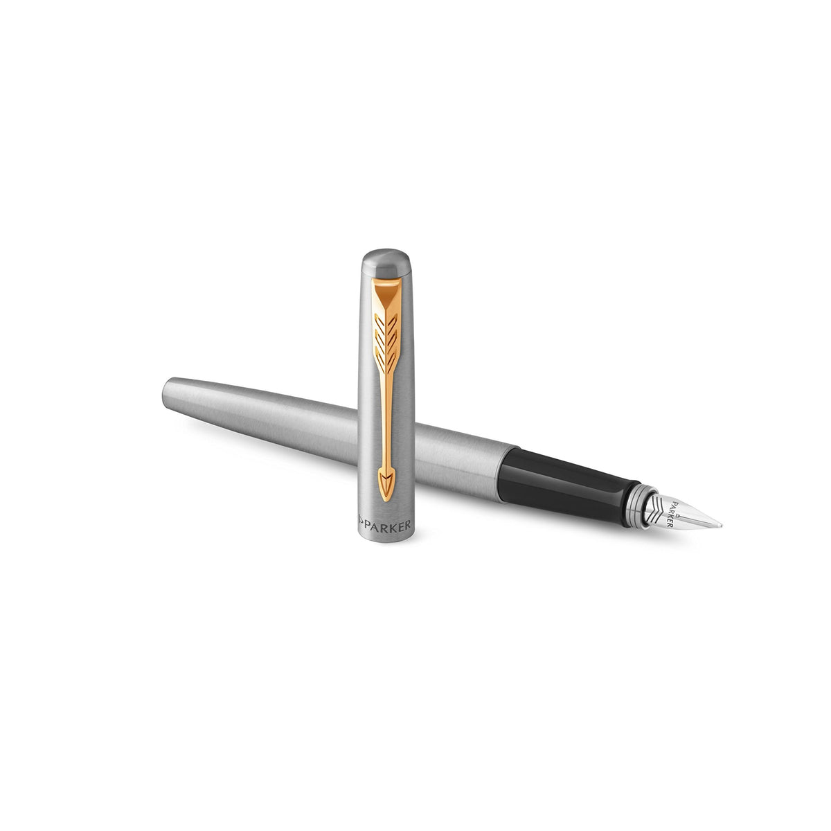 Parker Jotter Fountain Pen, Stainless Steel with Gold Trim, Medium Nib, Blue Ink & Gift Box