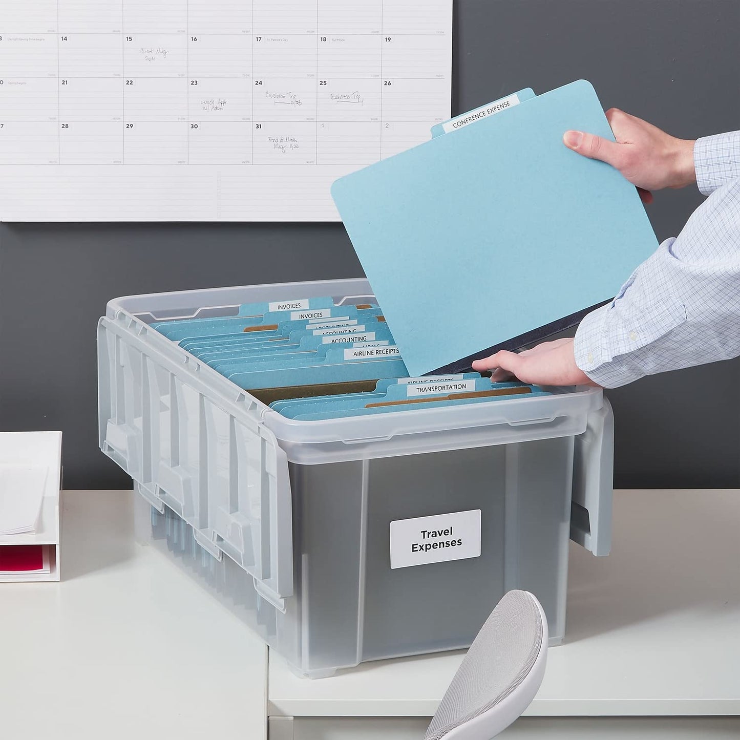 Staples Hanging File Folder Box, Storage Bin Organizer, Wing Lid