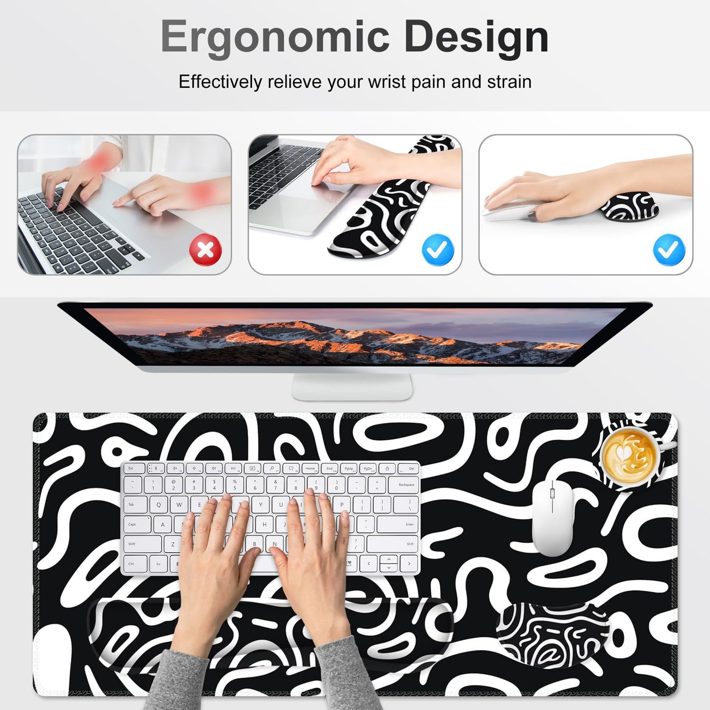 NXZGO Large Gaming Mouse Pad Set, 4 in 1 Extended Keyboard Desk Mat with Wrist Rest, Computer Game