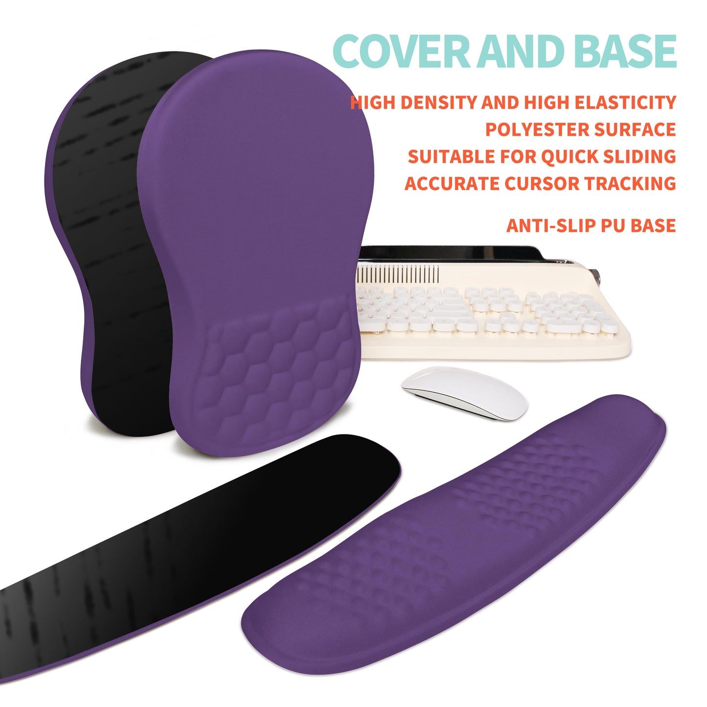 KUOSGM 2-in-1 Ergonomic Set, Wave Rise Keyboard Wrist Rest and Massage Bulge Slope Mouse Pad Wrist