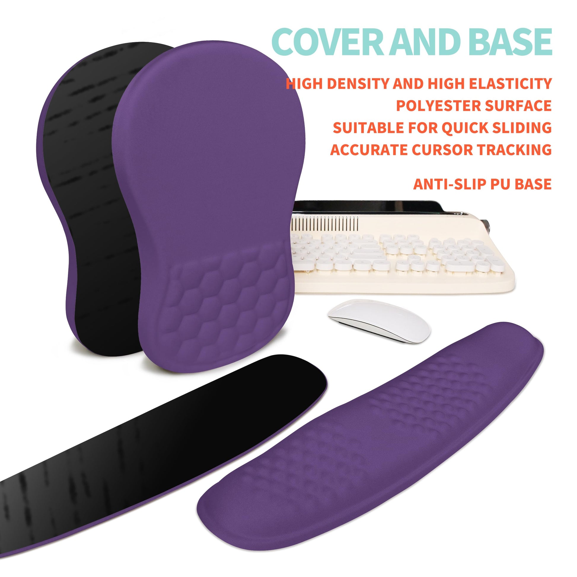 KUOSGM 2-in-1 Ergonomic Set, Wave Rise Keyboard Wrist Rest and Massage Bulge Slope Mouse Pad Wrist