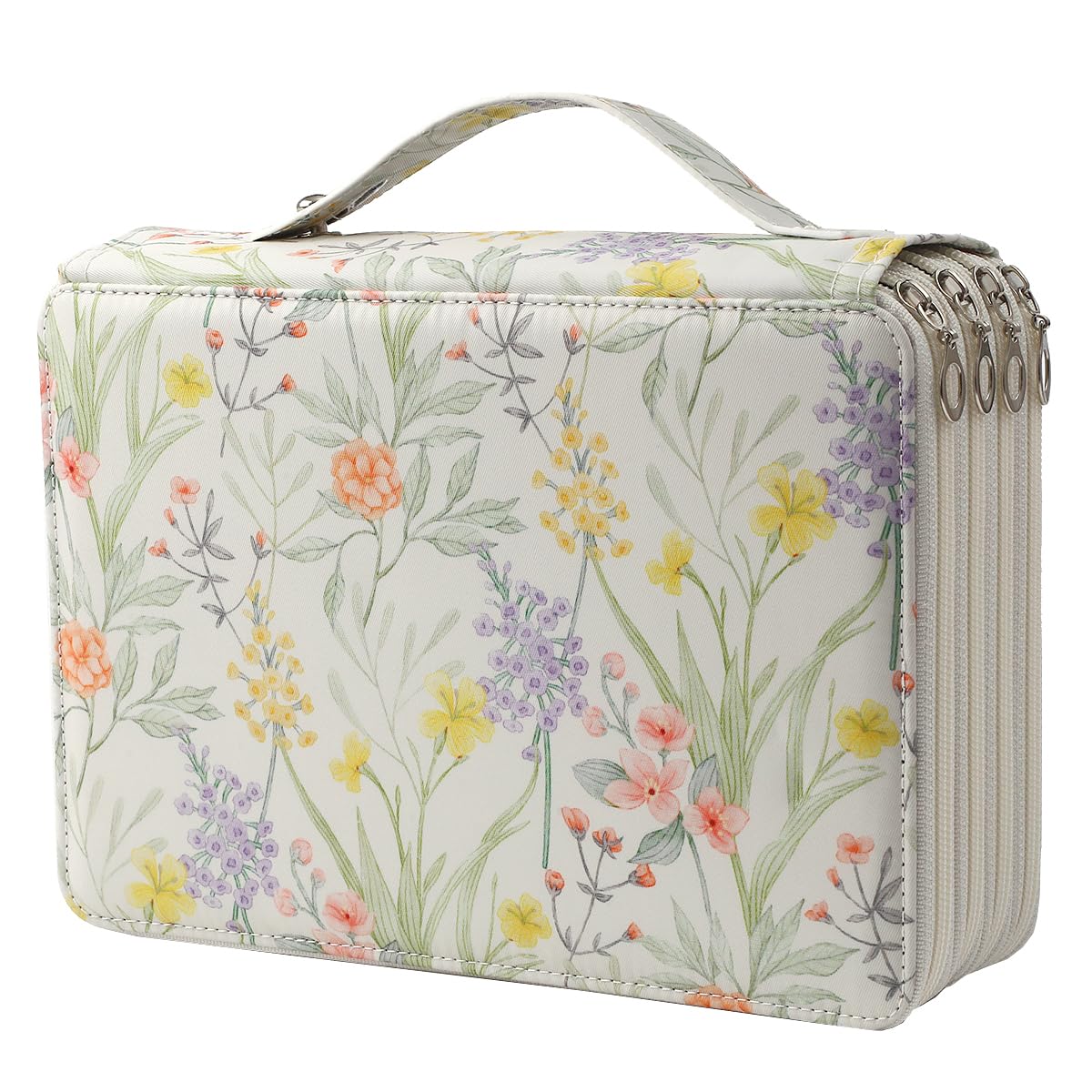 Lbxgap 200 Slots Canvas Pencil Case 4-Layer Zipped Holder w/Handle