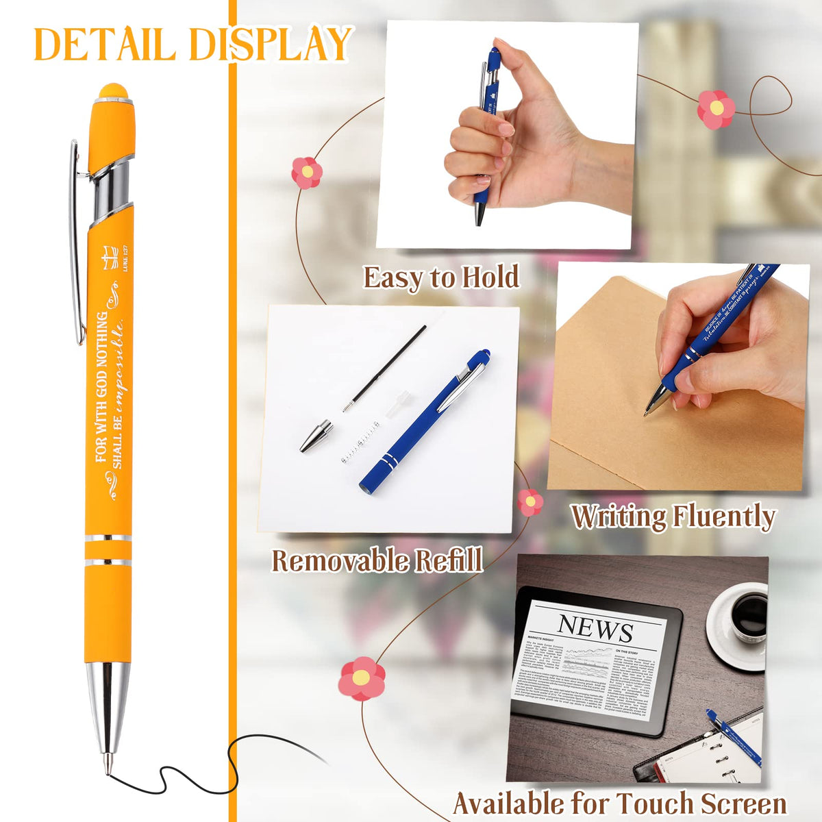 Fuutreo 50 Pcs Christian Pens Gift Bulk Bible Verse Inspirational Ballpoints Screen Touch Positive