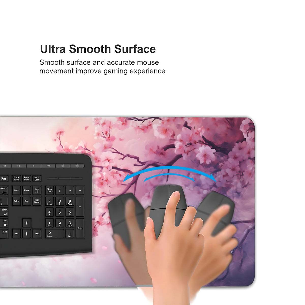 Cute Floral Aesthetic Cherry Gaming Mouse Pad, Pink Dreamy Desk Mat with Anti-Slip Base & Stitched