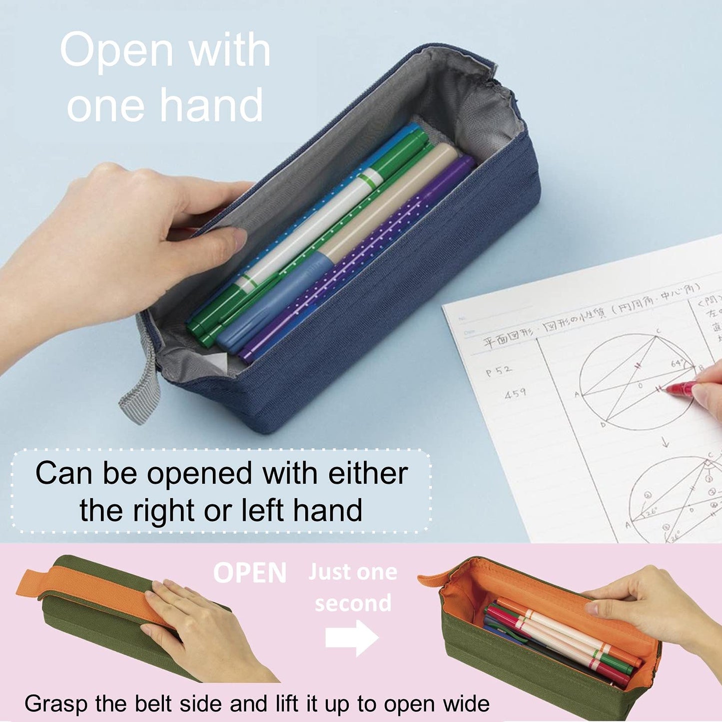 SUN-STAR Pen Case Arkno Large Capacity Pencil Holder Portable Pencil Pouch for Office Navy S1419900