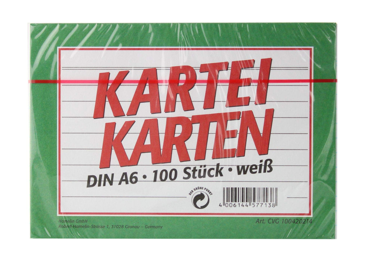 Landre 100420214 Record Cards Ruled A6 Pack of 100 – White